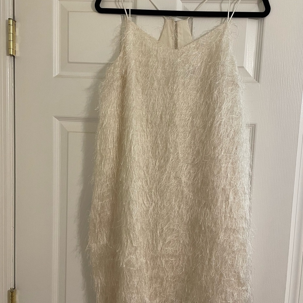 Elegant Cream Feathered Dress